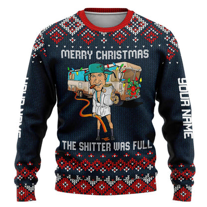 The Shitter Was Full - Personalized Christmas Sweater With Faux Wool Pattern Printed