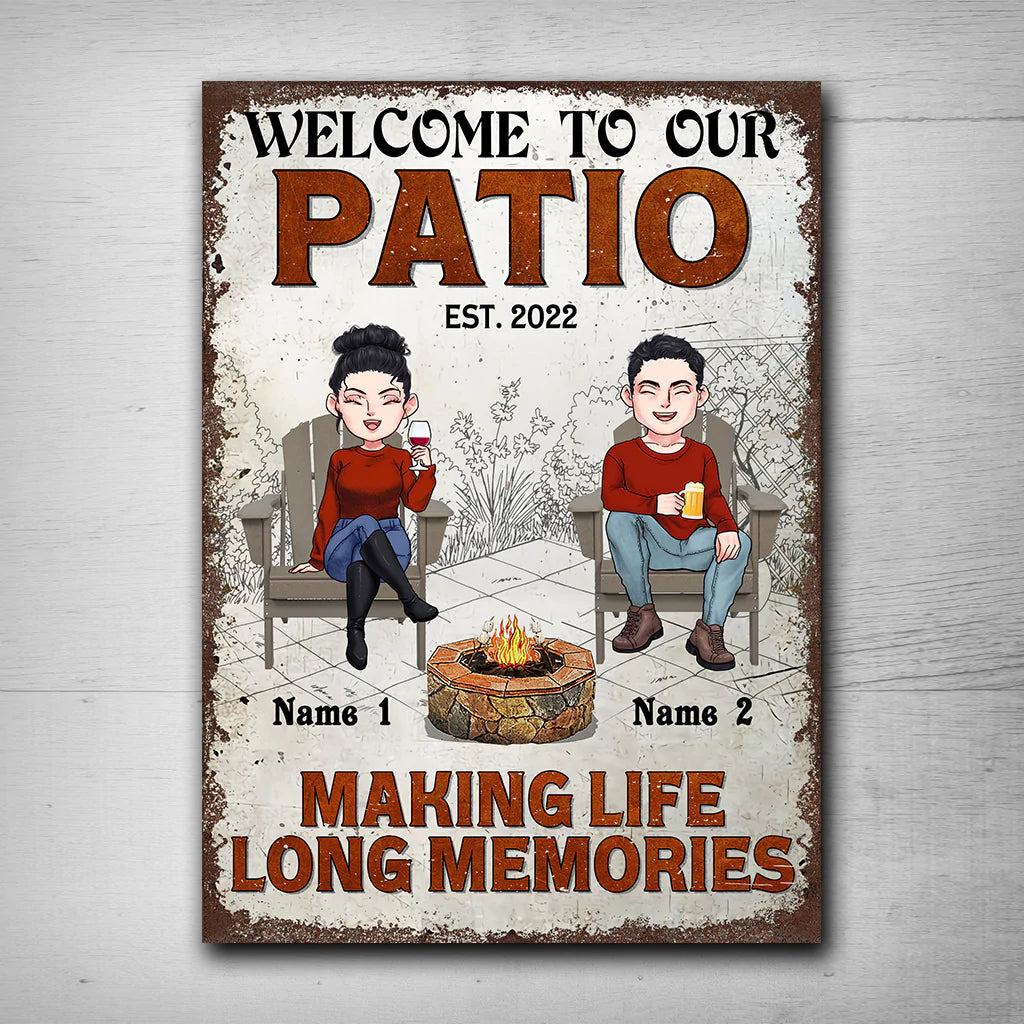 Making Life Long Memories - Personalized Couple Backyard Rectangle Metal Sign