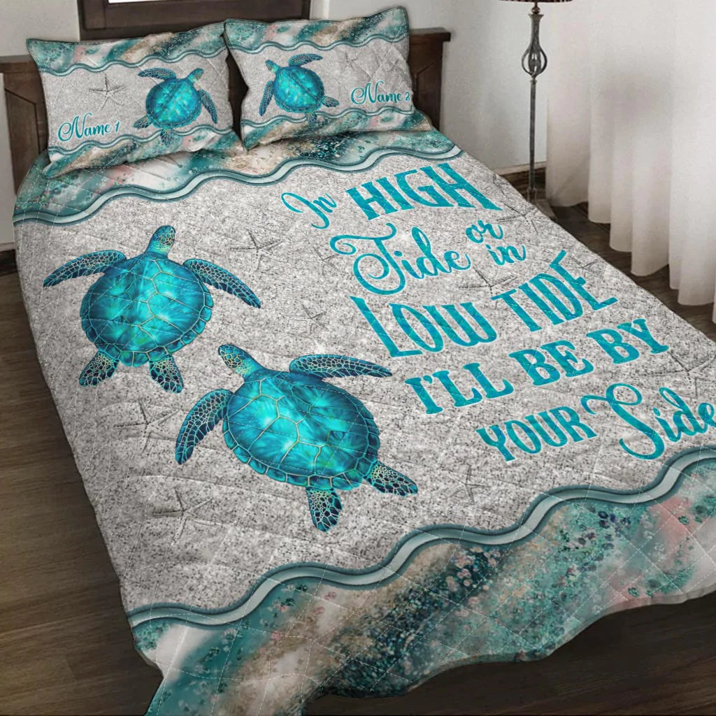 In High Tide - Personalized Couple Turtle Quilt Set