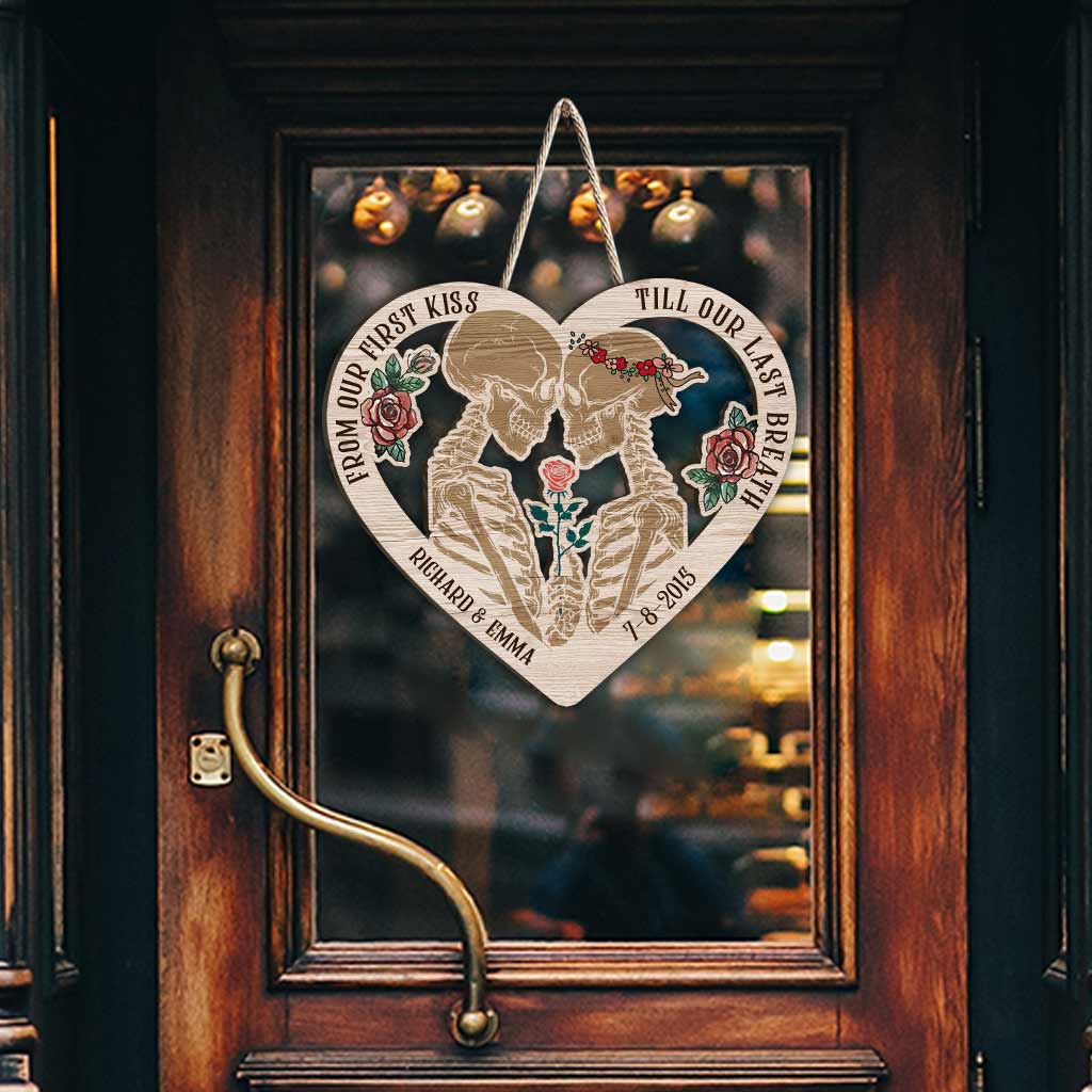 From Our First Kiss - Personalized Couple Skull Wood Sign