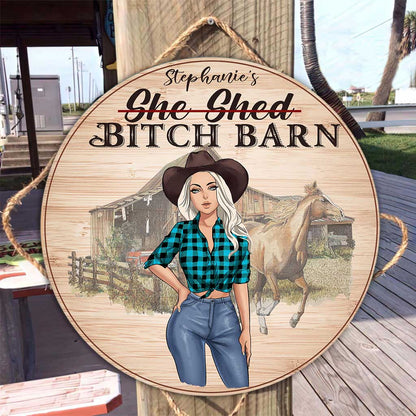 Horse Girl Barn - Personalized Round Wood Sign