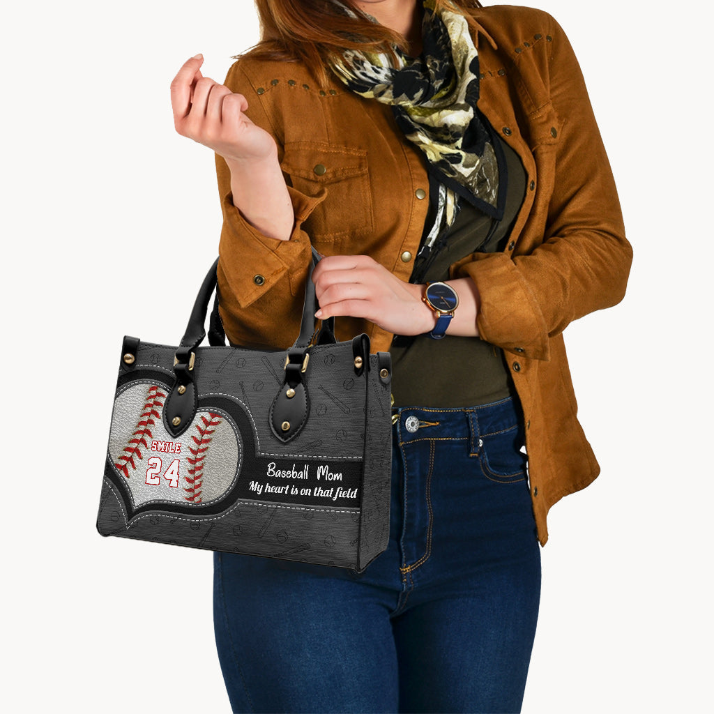 My Heart Is On That Field - Personalized Baseball Leather Handbag