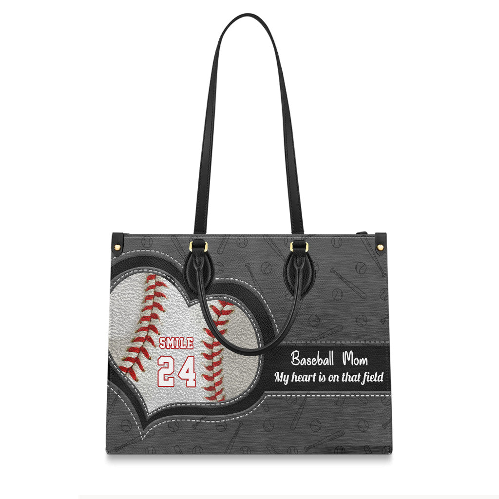 My Heart Is On That Field - Personalized Baseball Leather Handbag