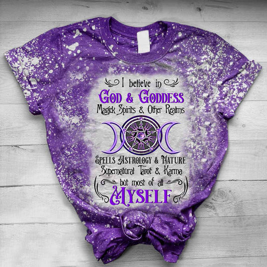 I Believe In God And Goddess - Witch Handmade Bleached Shirts