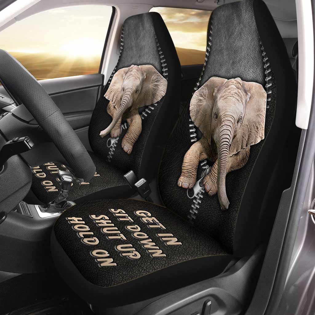 Get In Sit Down Shut Up Hold On  - Elephant  Seat Covers With Leather Pattern Print