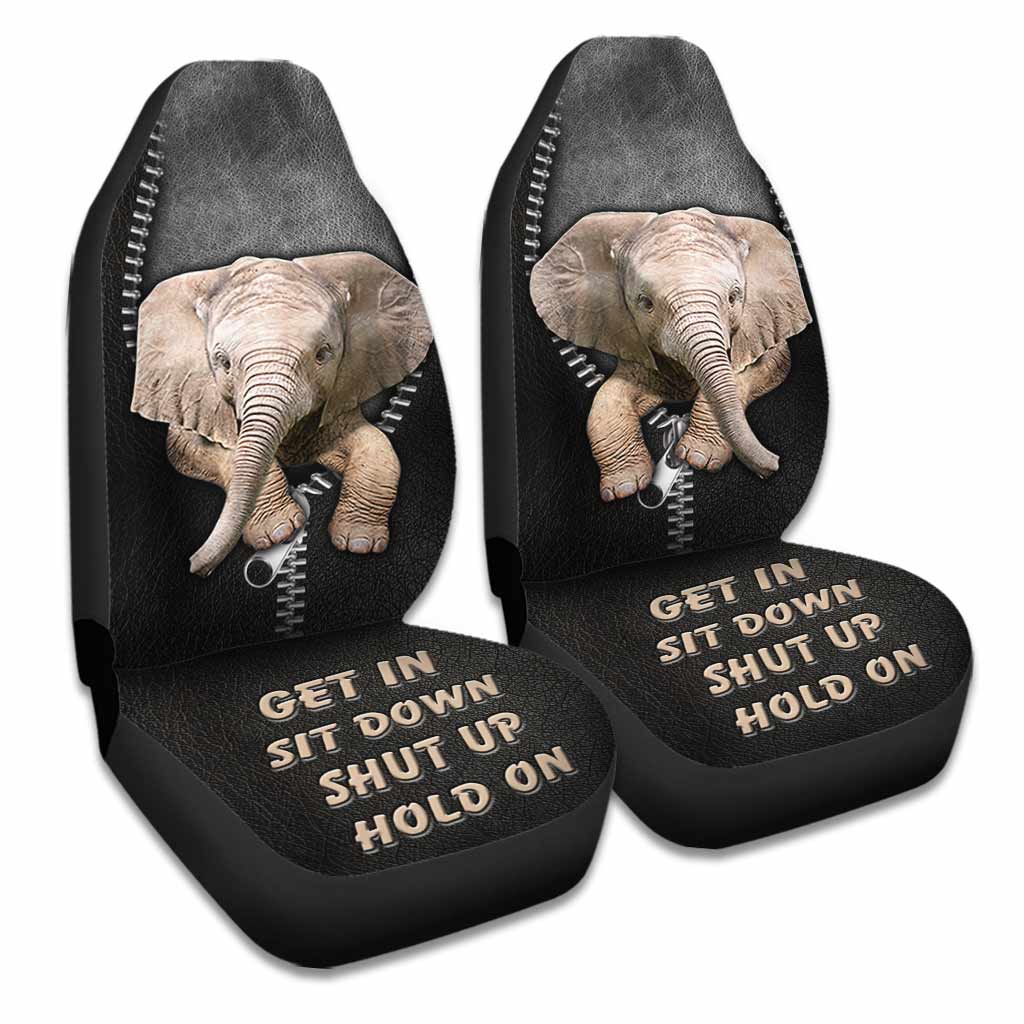 Get In Sit Down Shut Up Hold On  - Elephant  Seat Covers With Leather Pattern Print