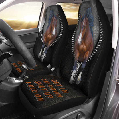 Get In Sit Down Shut Up Hold On -  Horse Seat Covers With Leather Pattern Print