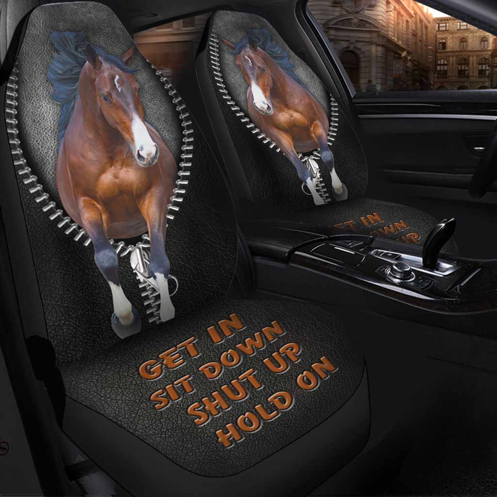 Get In Sit Down Shut Up Hold On -  Horse Seat Covers With Leather Pattern Print