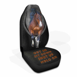 Get In Sit Down Shut Up Hold On -  Horse Seat Covers With Leather Pattern Print