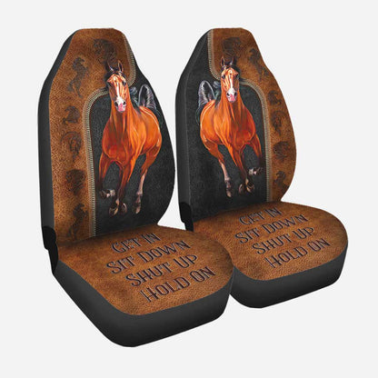 Get In Sit Down Shut Up Hold On - Horse Seat Covers With Leather Pattern Print