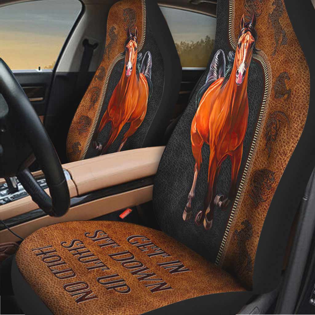 Get In Sit Down Shut Up Hold On - Horse Seat Covers With Leather Pattern Print