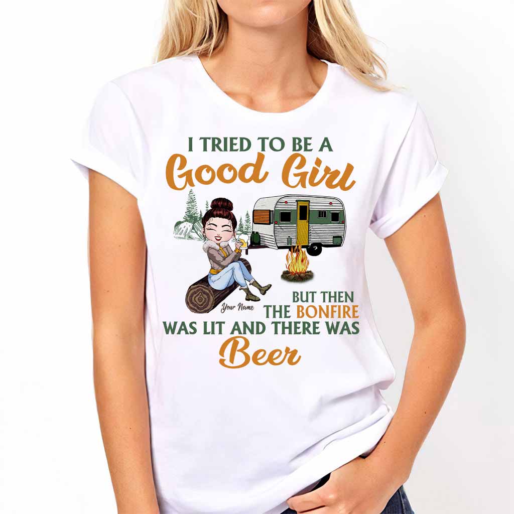 I Tried To Be A Good Girl But The Bonfire - Personalized Camping T-shirt and Hoodie