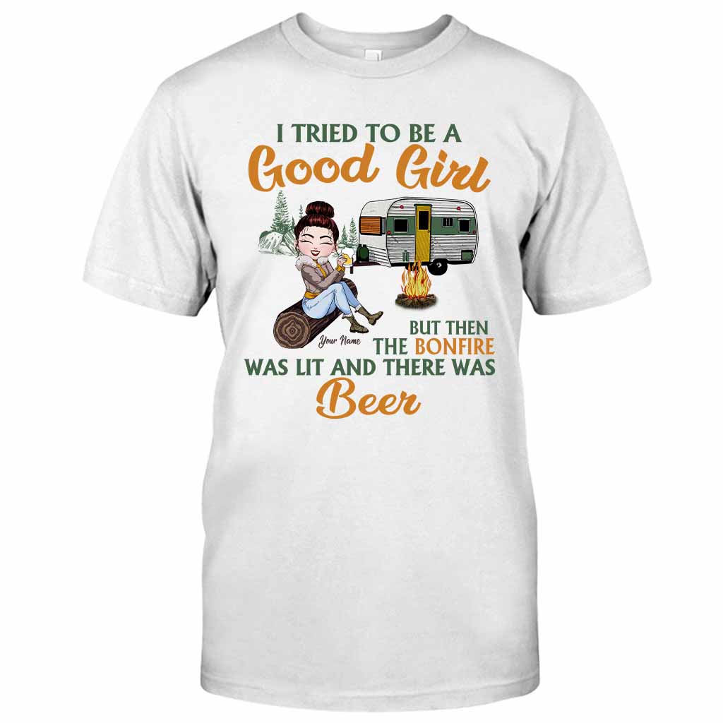 I Tried To Be A Good Girl But The Bonfire - Personalized Camping T-shirt and Hoodie