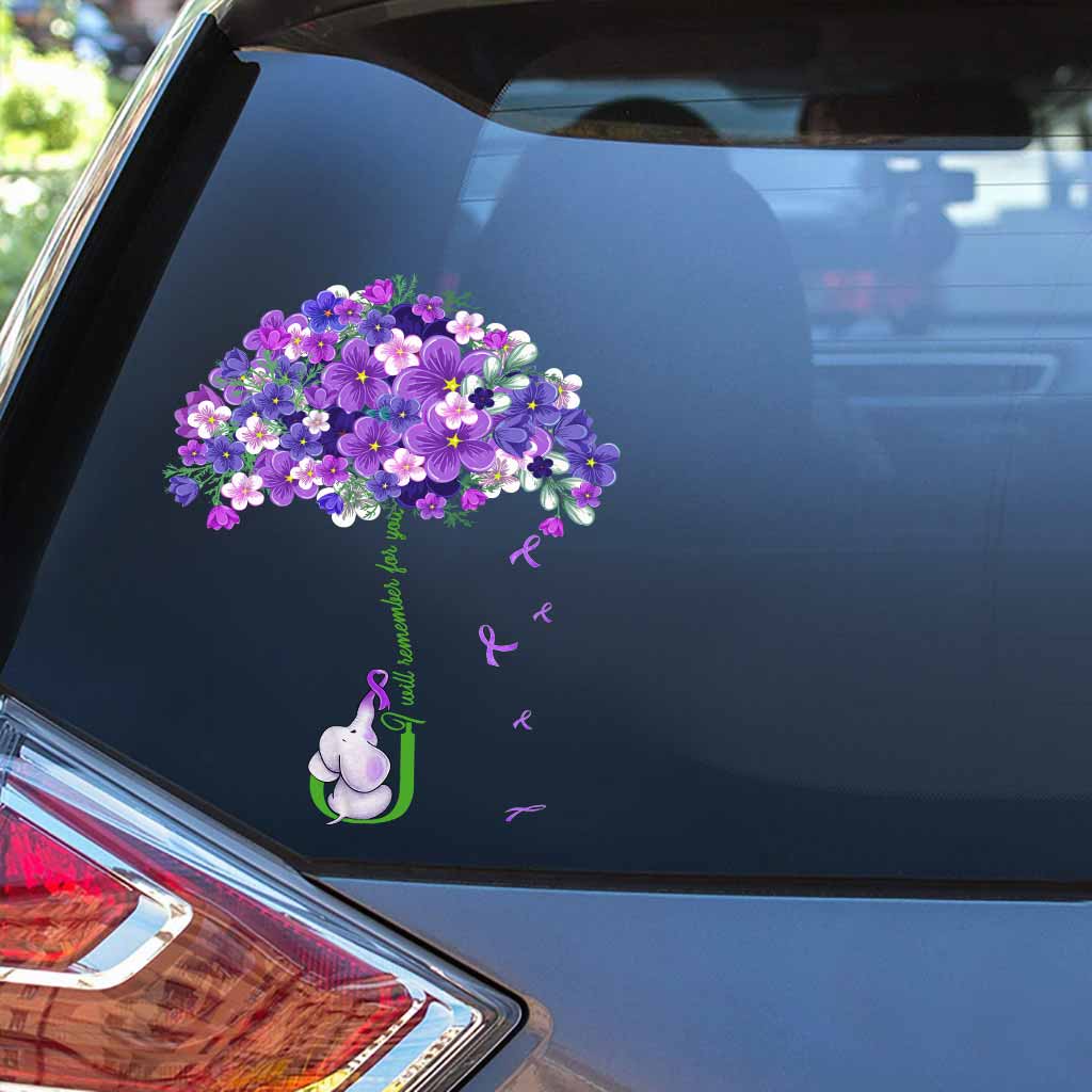 I'll Remember For You Forget Me Not Flower Elephant - Alzheimer Awareness Decal Full