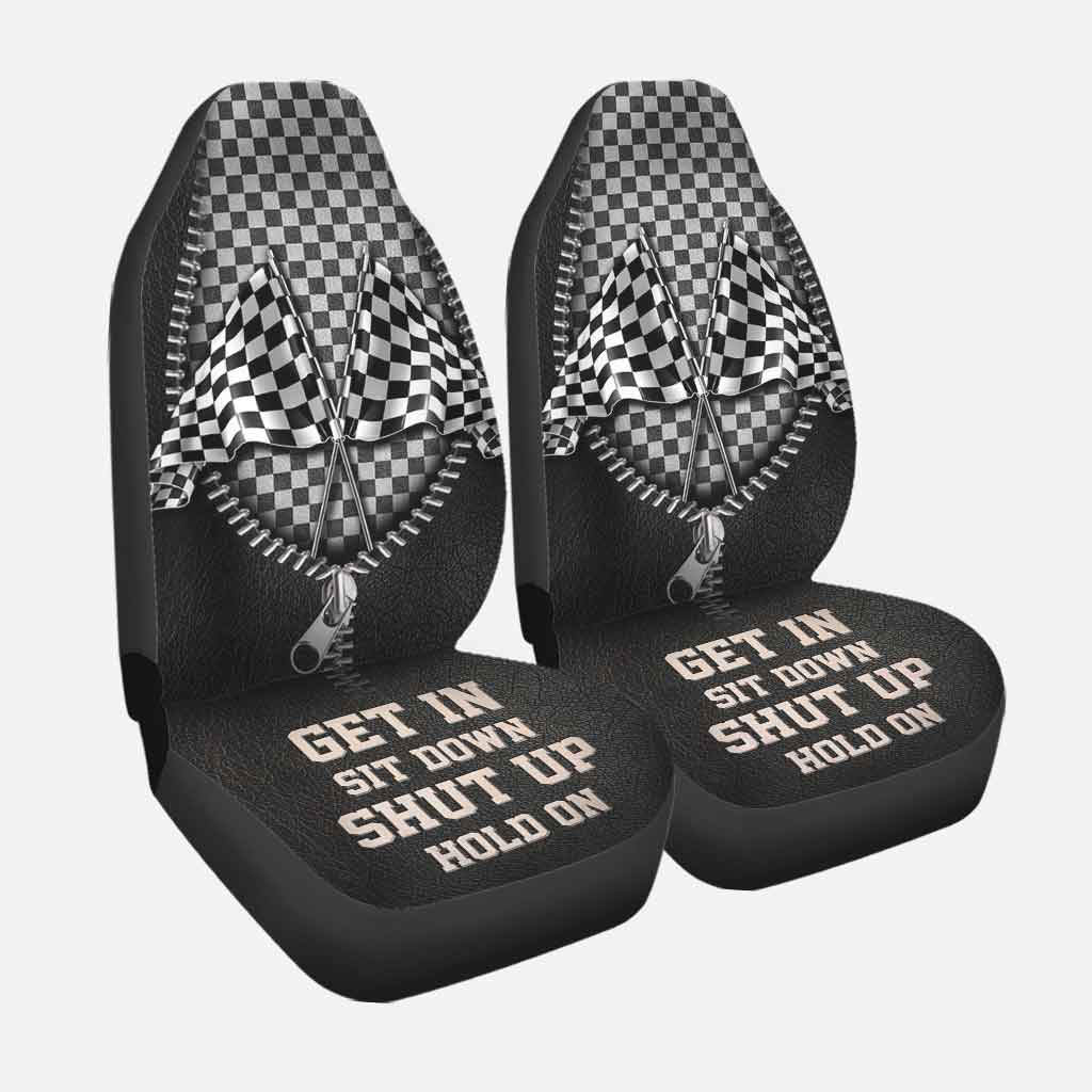 Get In Sit Down Shut Up Hold On - Racing Seat Covers With Leather Pattern Print