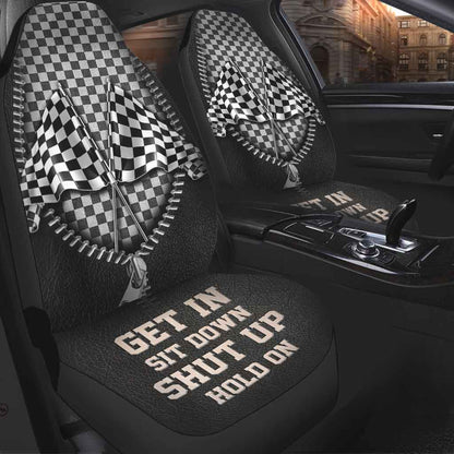 Get In Sit Down Shut Up Hold On - Racing Seat Covers With Leather Pattern Print