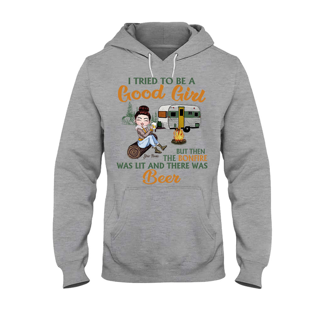 I Tried To Be A Good Girl But The Bonfire - Personalized Camping T-shirt and Hoodie