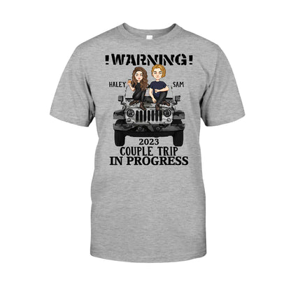 Warning Couple Trip - Personalized Couple Car T-shirt and Hoodie