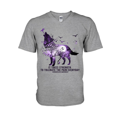 It Takes Strength Purple Wolf - Fibromyalgia Awareness T-shirt and Hoodie 112021