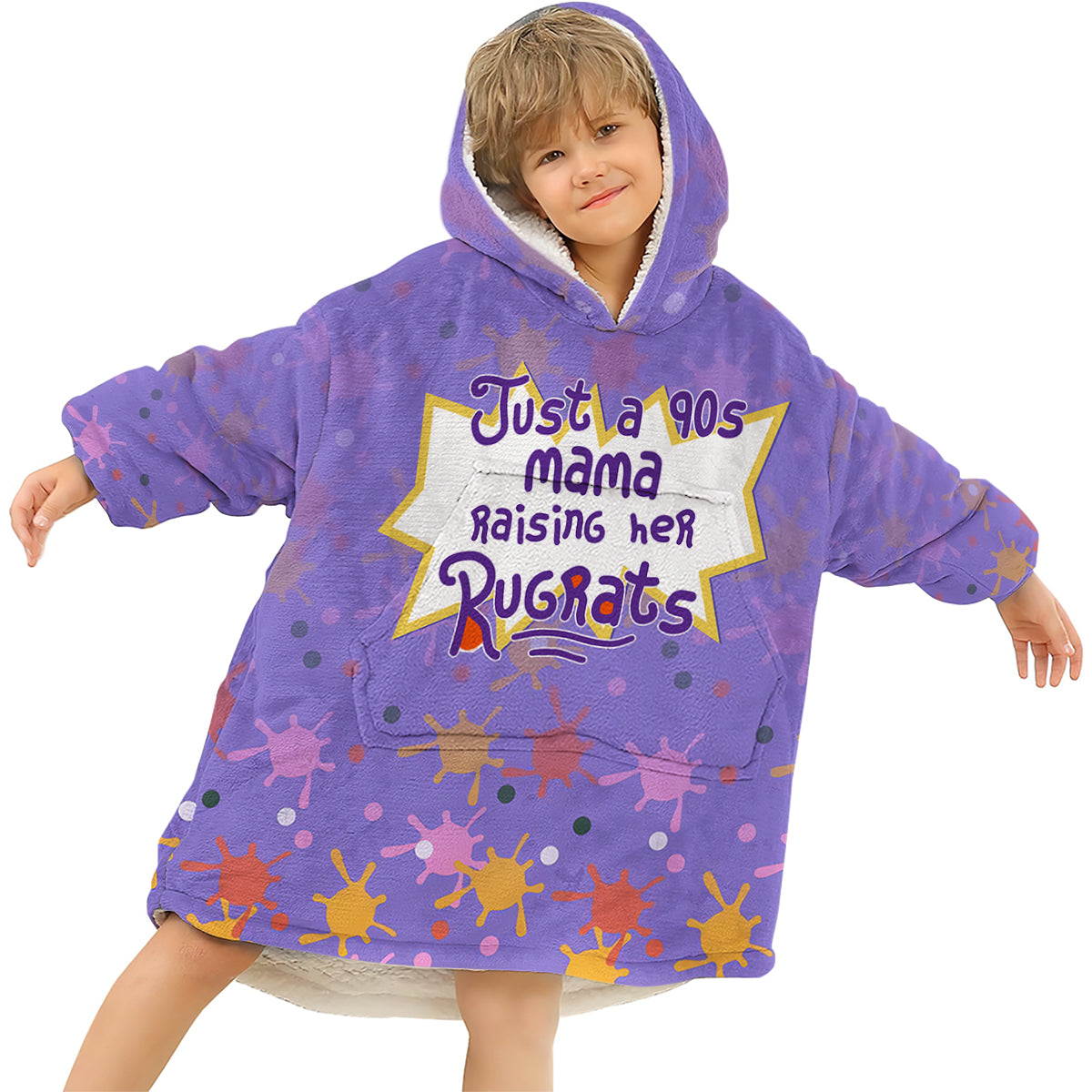 Just A Mama Raising Her Kids - Personalized 90's Cartoon Blanket Hoodie