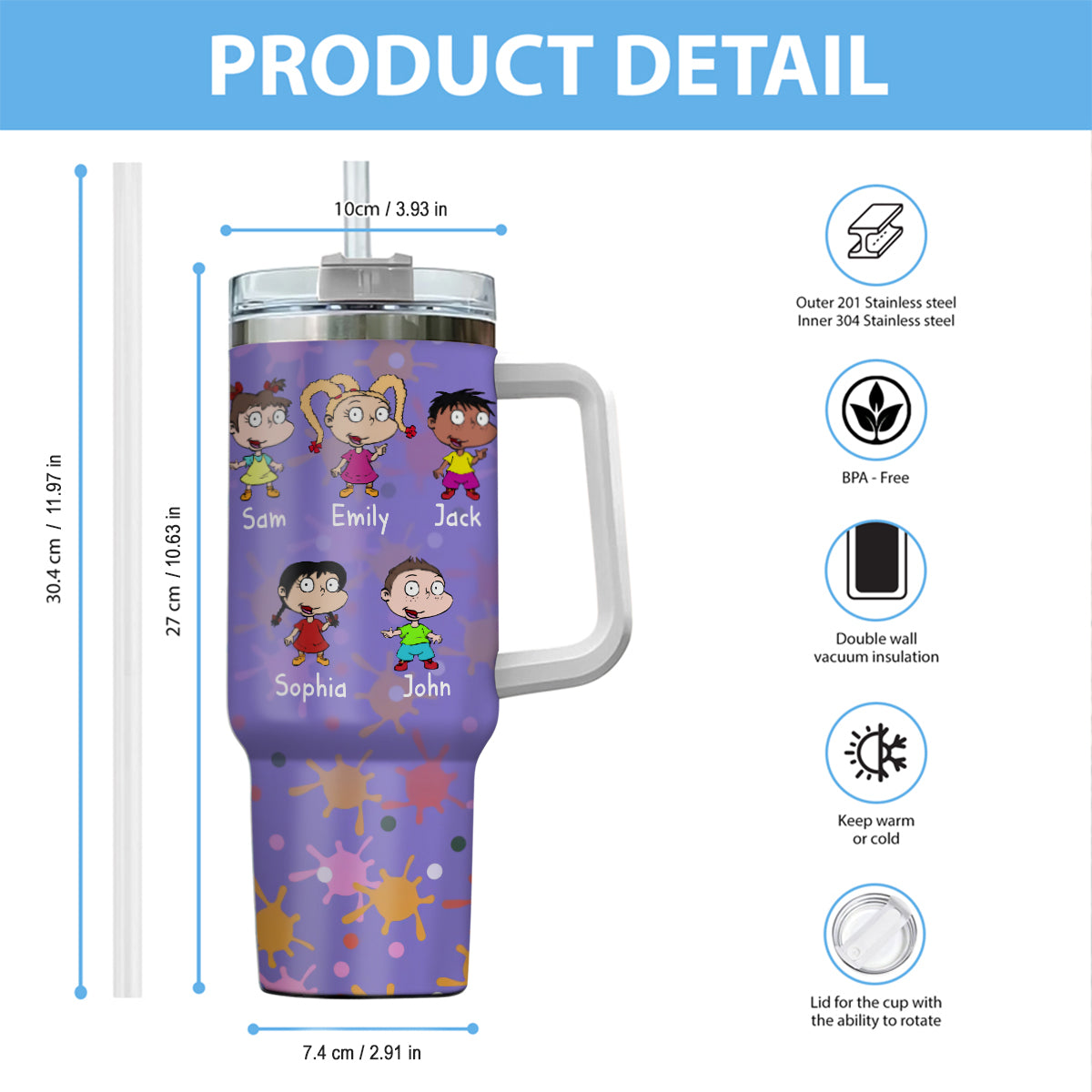 Just A Mama Raising Her Kids - Personalized 90's Cartoon Tumbler With Handle