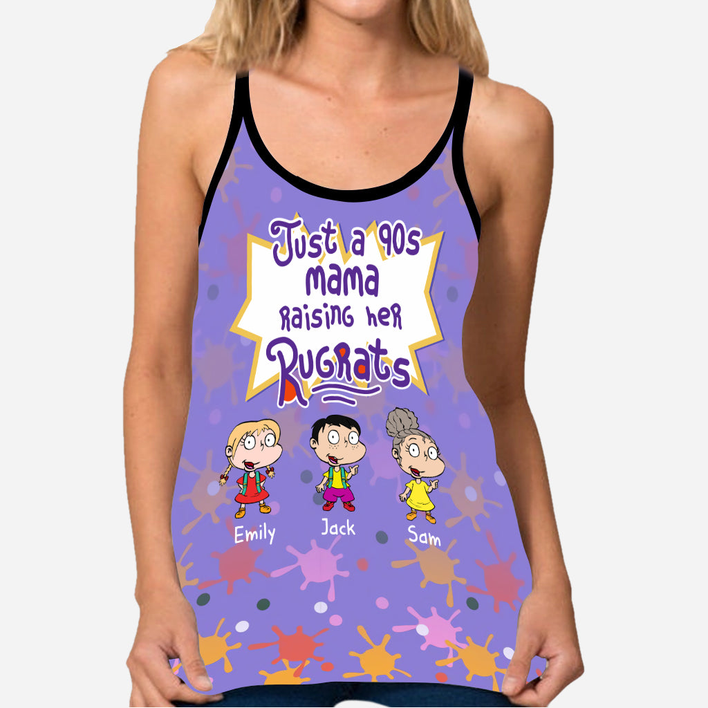 Just A Mama Raising Her Kids - Personalized 90's Cartoon Cross Tank Top