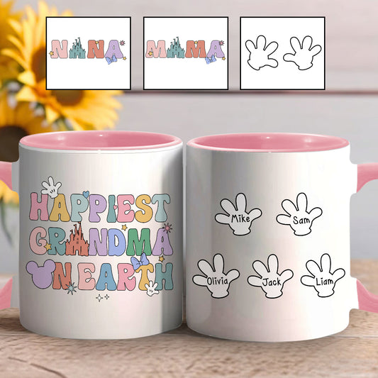 Happiest Grandma Mama On Earth Mouse Ears - Personalized Grandma Accent Mug