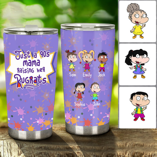 Just A Mama Raising Her Kids - Personalized 90's Cartoon Tumbler