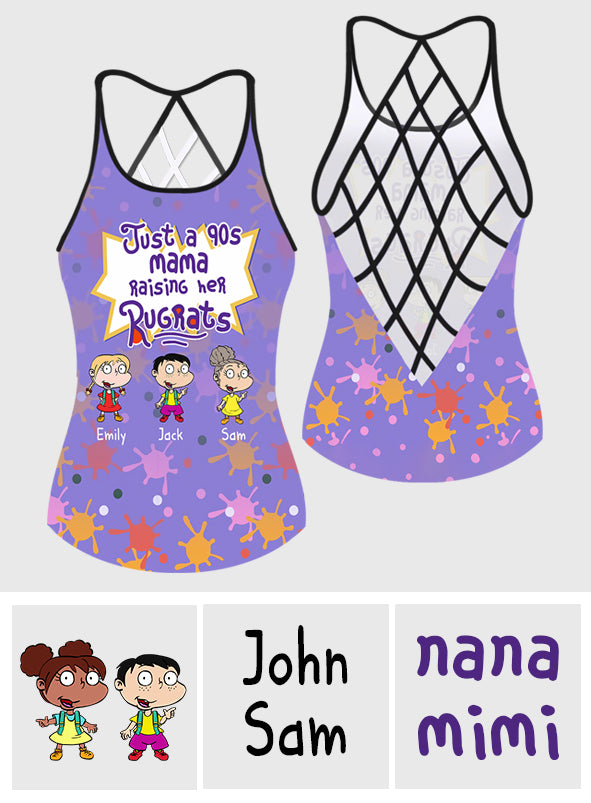 Just A Mama Raising Her Kids - Personalized 90's Cartoon Cross Tank Top