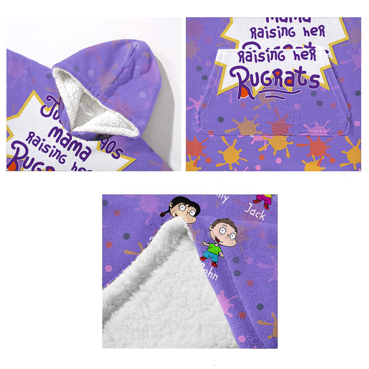 Just A Mama Raising Her Kids - Personalized 90's Cartoon Blanket Hoodie