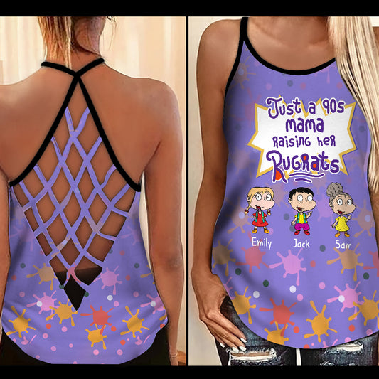 Just A Mama Raising Her Kids - Personalized 90's Cartoon Cross Tank Top