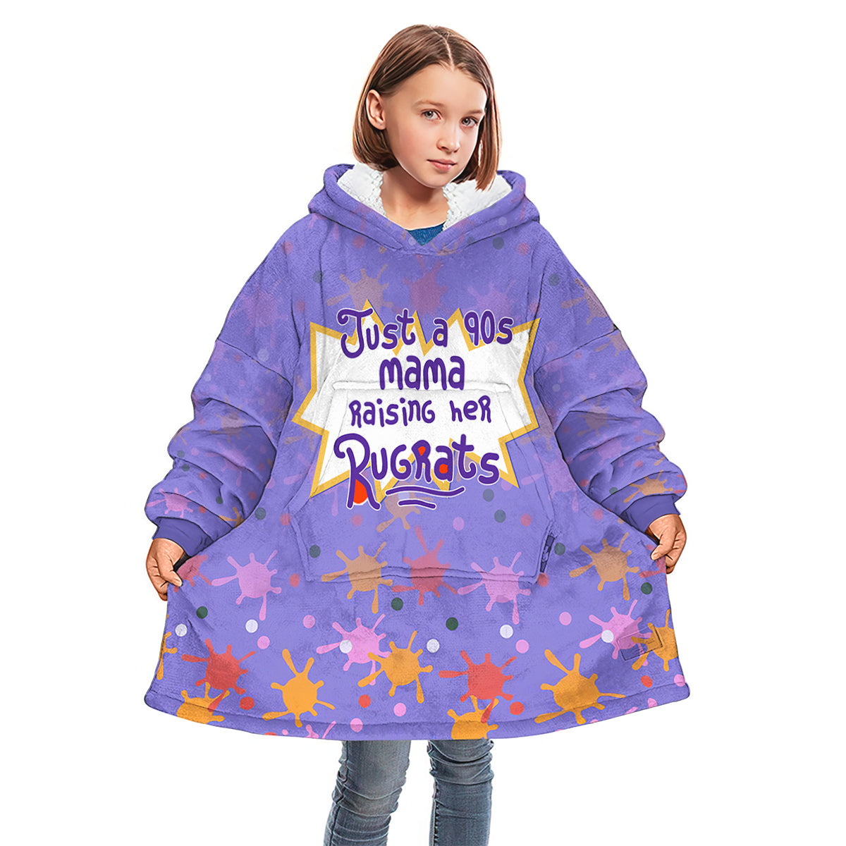 Just A Mama Raising Her Kids - Personalized 90's Cartoon Blanket Hoodie