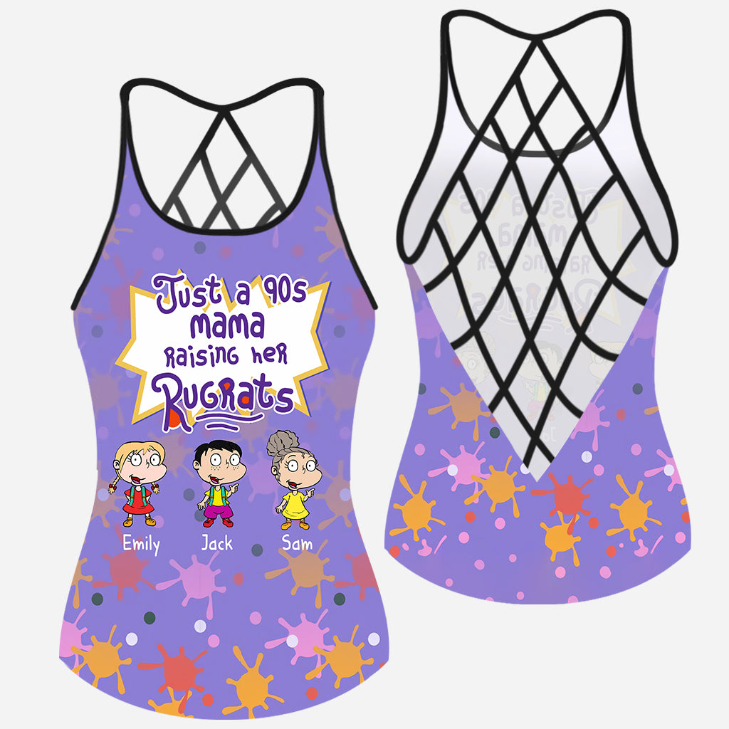 Just A Mama Raising Her Kids - Personalized 90's Cartoon Cross Tank Top