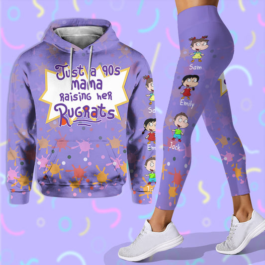 Just A Mama Raising Her Kids - Personalized 90's Cartoon Hoodie and Leggings