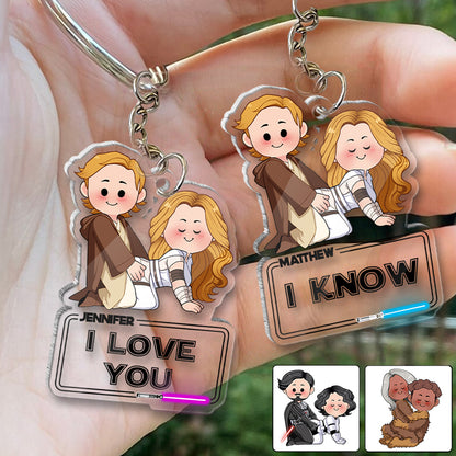 I Love You I Know - Personalized Couple Transparent Keychain