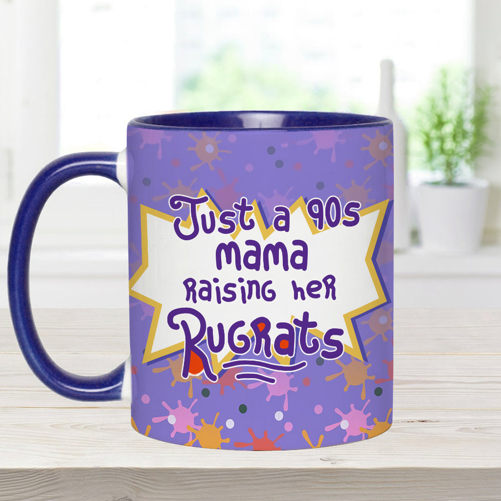 Just A Mama Raising Her Kids - Personalized 90's Cartoon Accent Mug