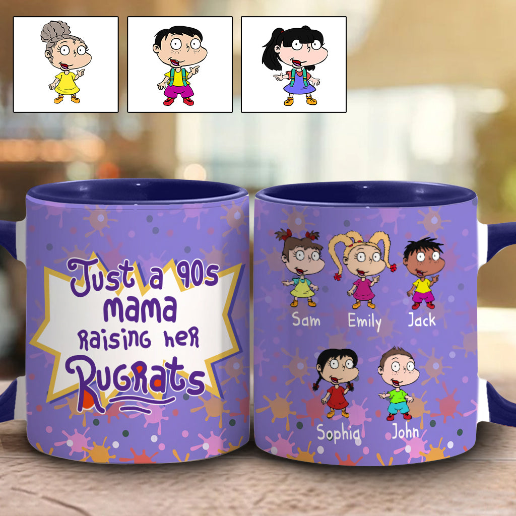 Just A Mama Raising Her Kids - Personalized 90's Cartoon Accent Mug