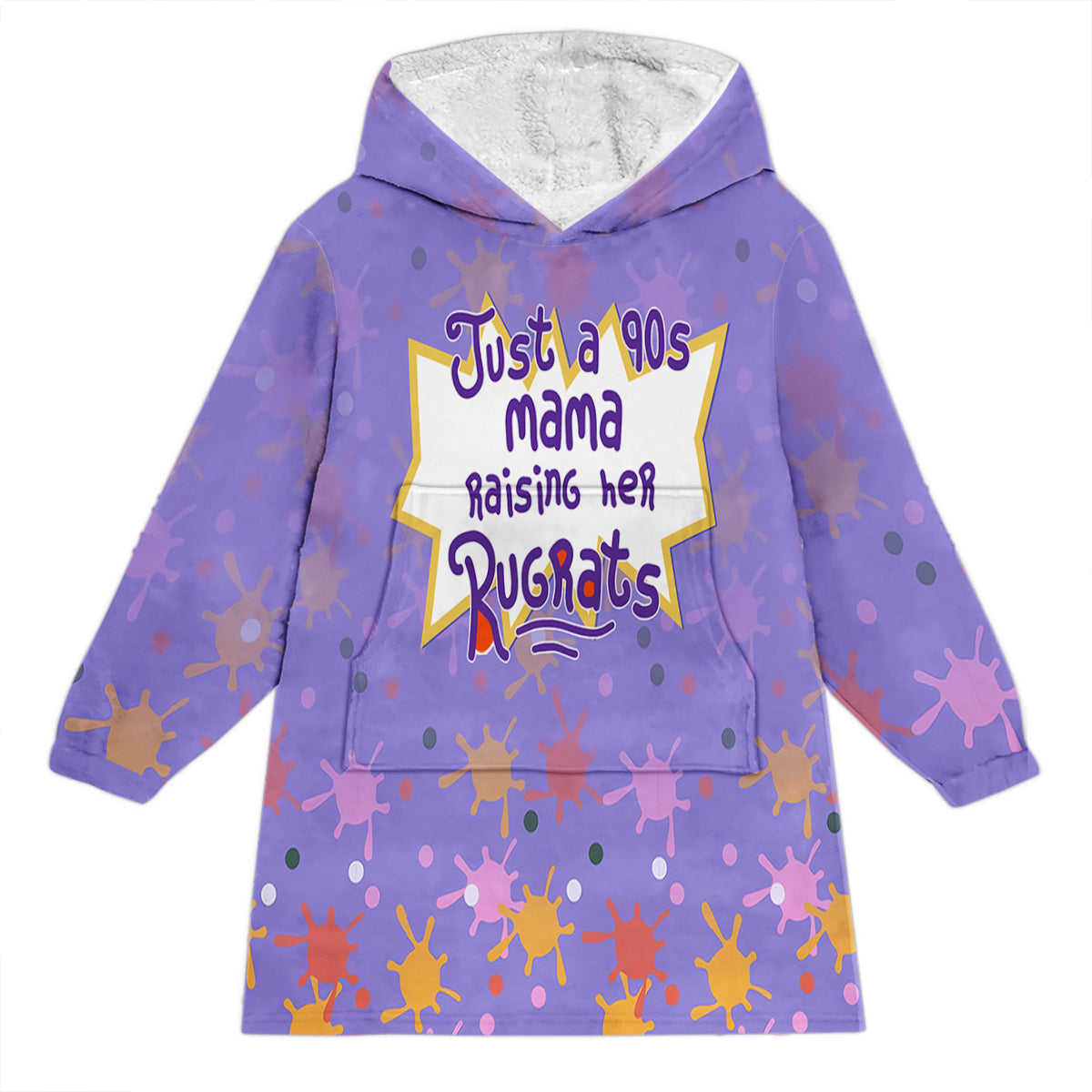 Just A Mama Raising Her Kids - Personalized 90's Cartoon Blanket Hoodie