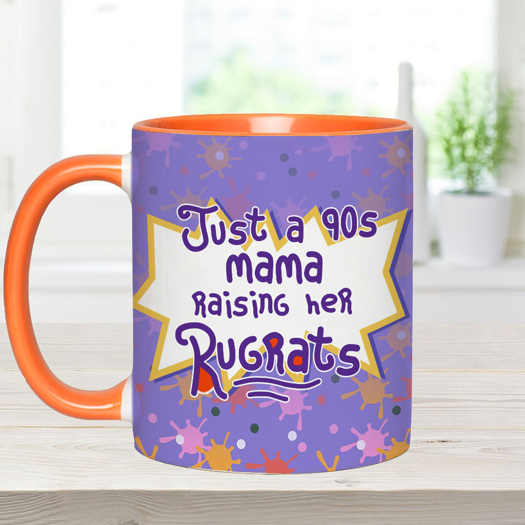 Just A Mama Raising Her Kids - Personalized 90's Cartoon Accent Mug