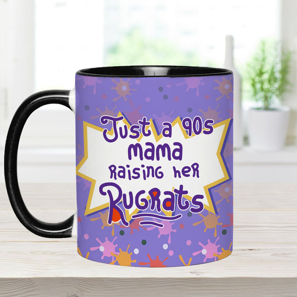 Just A Mama Raising Her Kids - Personalized 90's Cartoon Accent Mug