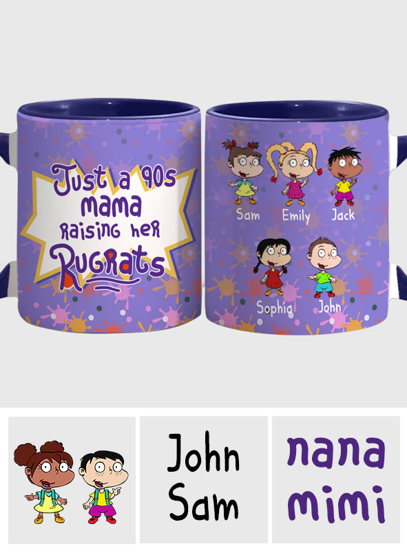 Just A Mama Raising Her Kids - Personalized 90's Cartoon Accent Mug