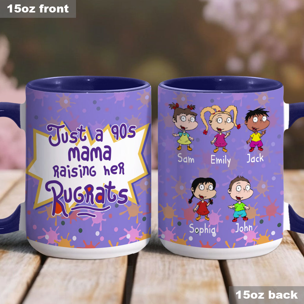 Just A Mama Raising Her Kids - Personalized 90's Cartoon Accent Mug