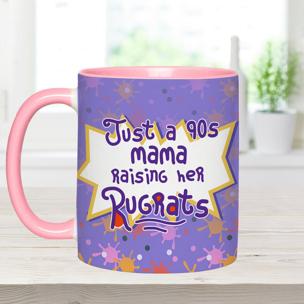 Just A Mama Raising Her Kids - Personalized 90's Cartoon Accent Mug