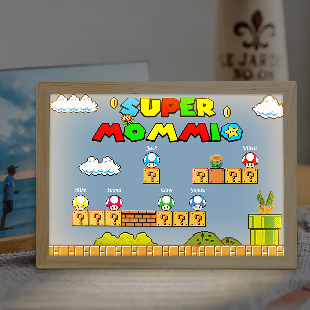 Super Mommio Daddio Game Scene - Personalized Super Plumber Light Photo Frame