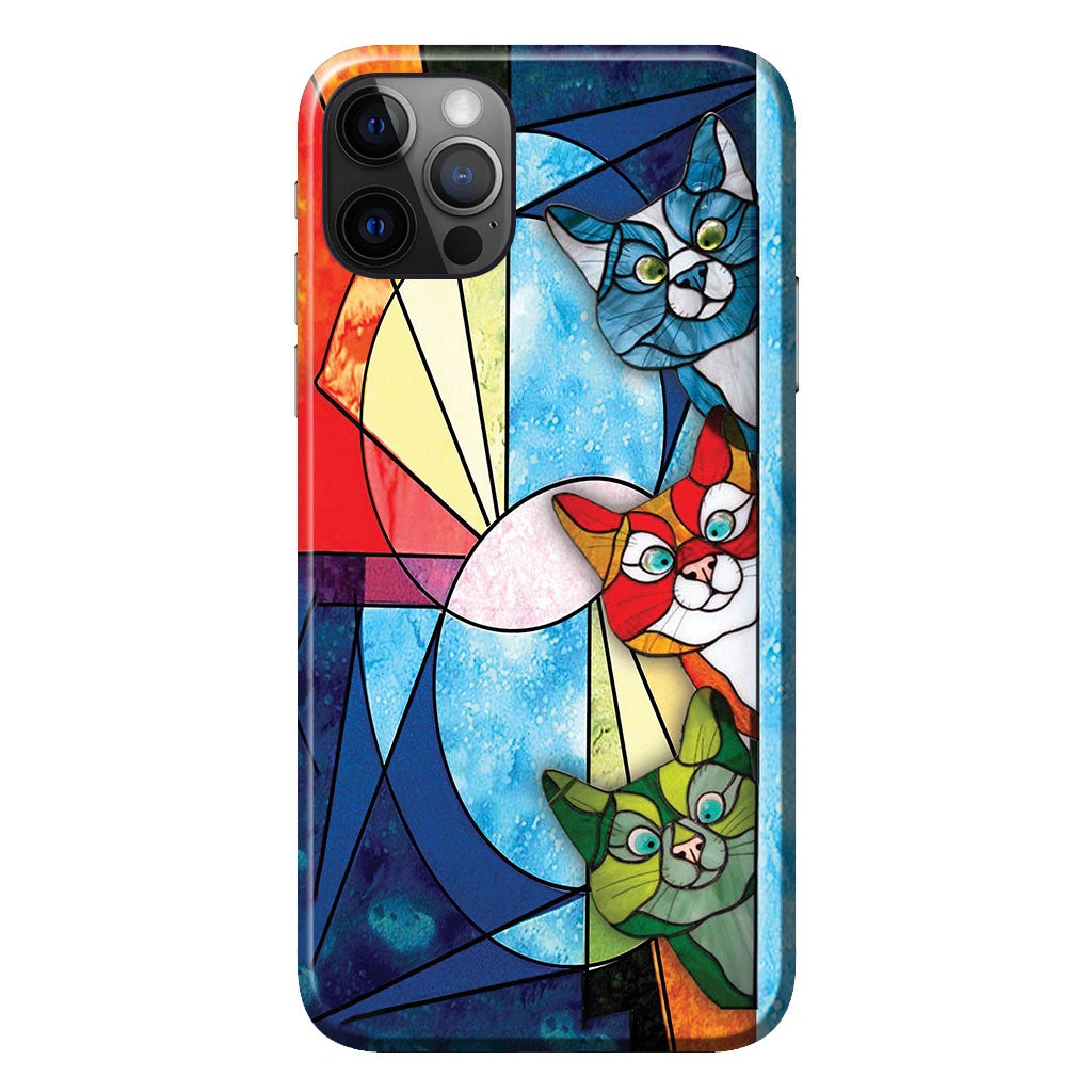 Peeking Cats Stained Glass Pattern Print - Cat Phone Case