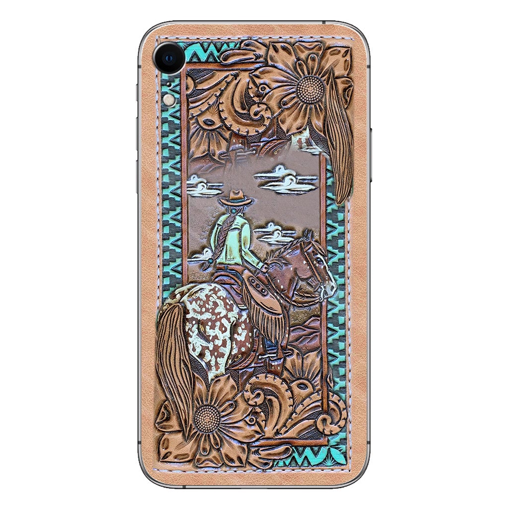 Love Horses - Personalized Phone Case With Leather Pattern Print