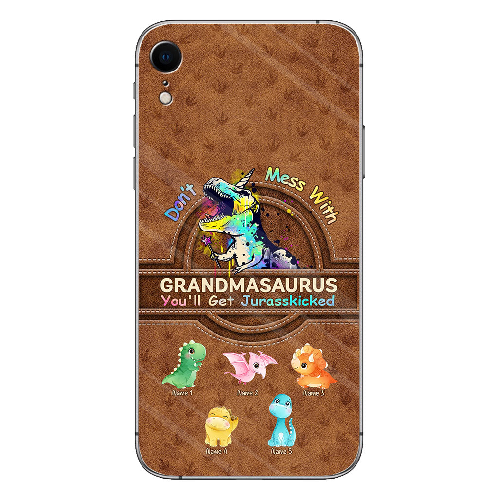 Don't Mess With Grandmasaurus - Personalized Mother's Day Phone Case With Leather Pattern Print