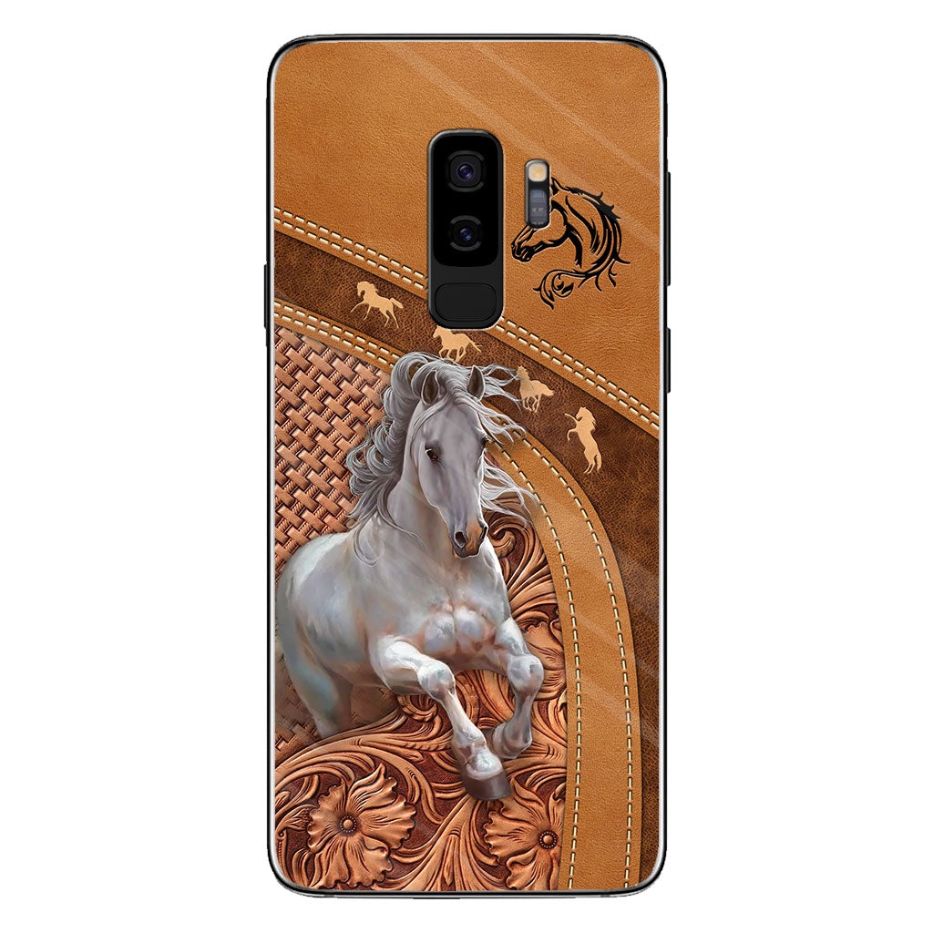 Love Horse - Personalized Horse Phone Case With Leather Pattern Print