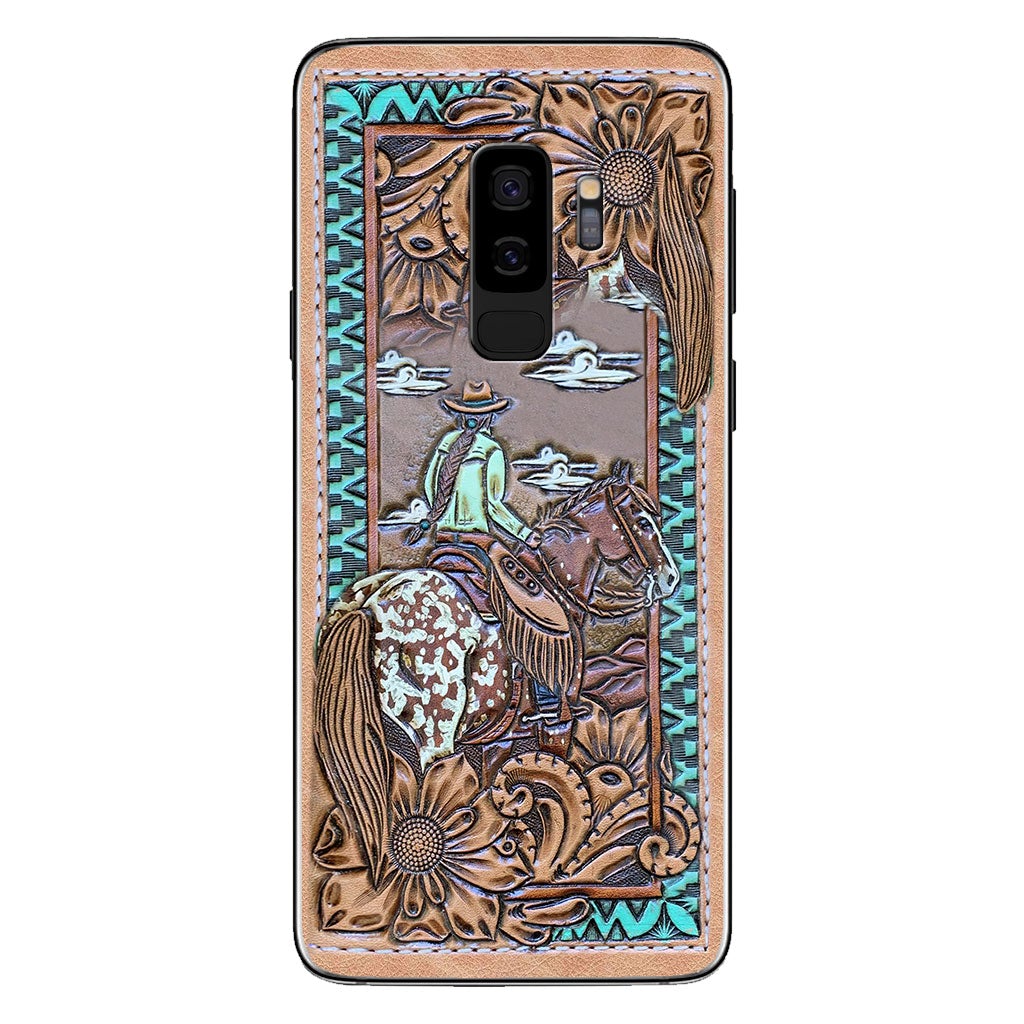 Love Horses - Personalized Phone Case With Leather Pattern Print