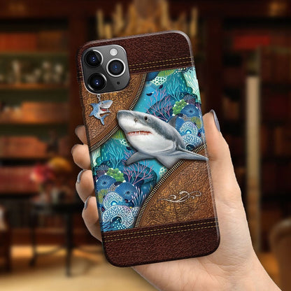 Love Sharks Personalized Leather Pattern Print Phone Case